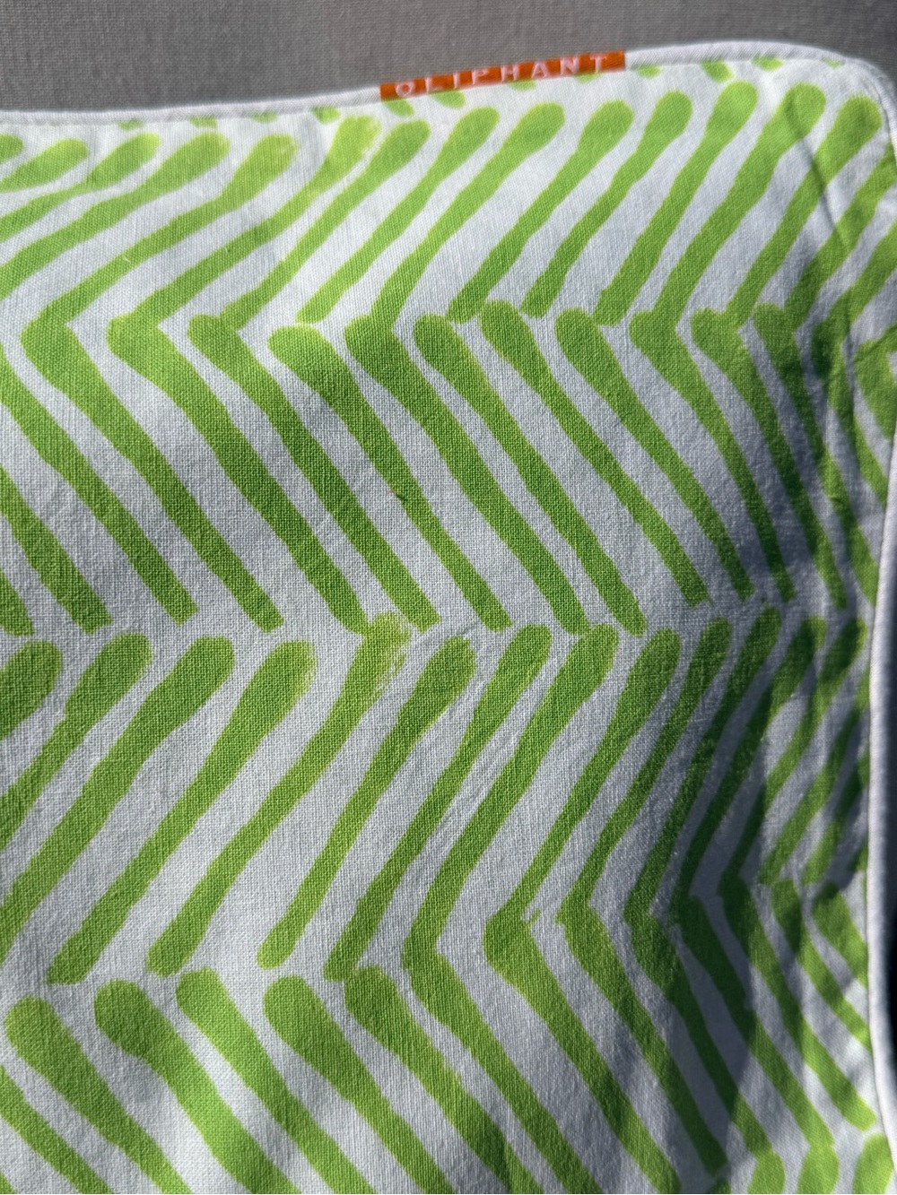 Oliphant Block Printed cotton Pillow Cover in lime green/white- 20”